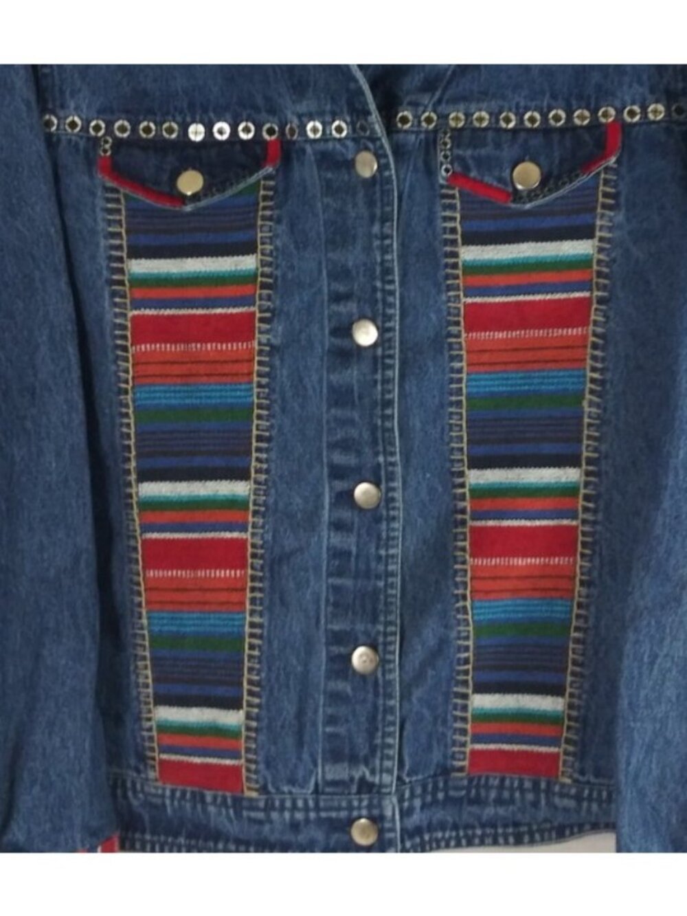 Keren Hart Embroidered Colorful Southwestern Boho Jean Jacket Size Large - Picture 2 of 8